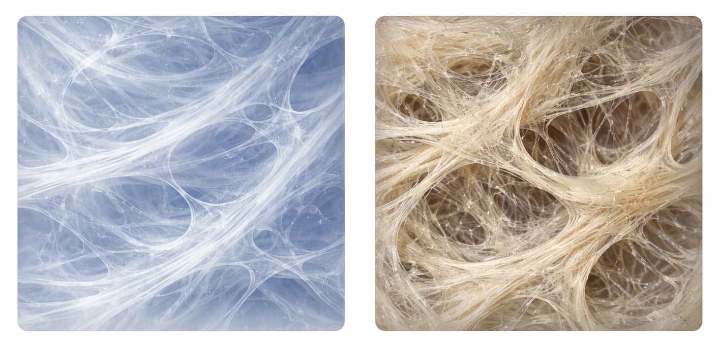 Zdravá a hydratovaná fascia vs. dehydratovaná, zlepená a stuhnutá fascia